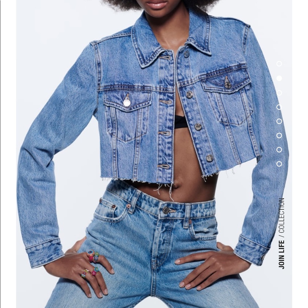 ZARA cropped denim jacket size Medium NEVER WORN TAGS INCLUDED